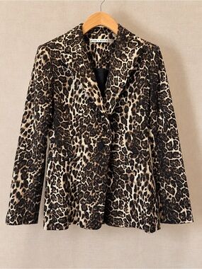 ALICE + OLIVIA TOBY METALLIC LEOPARD JACQUARD FITTED BLAZER JACKET SIZE 0